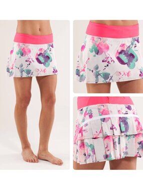 Rare Lululemon Run: Pace Setter Skirt Skort Size 8 Tall Blurred Blossom Lined